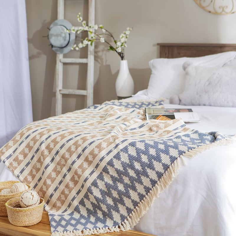 DII California Casual, Colby Southwest Woven Throw, French Blue & Stone, 50x60 - Image 4